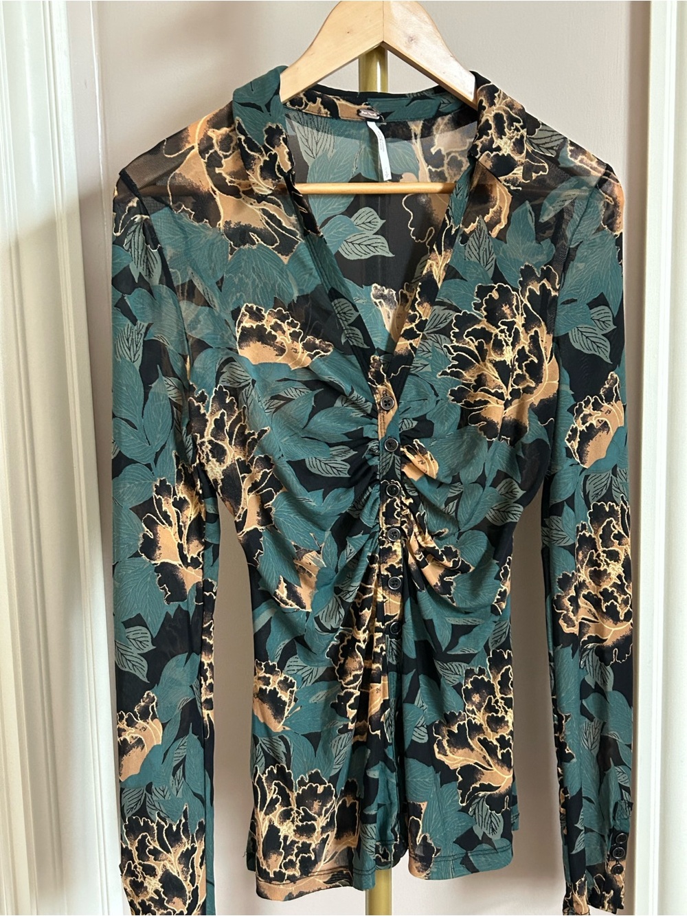 Free People Lucky Shirt in Black Bloom(size small) - Picture 4 of 10